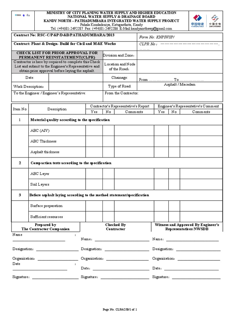 Check List For Prior Approval For PR | PDF | Civil Engineering | Landscape