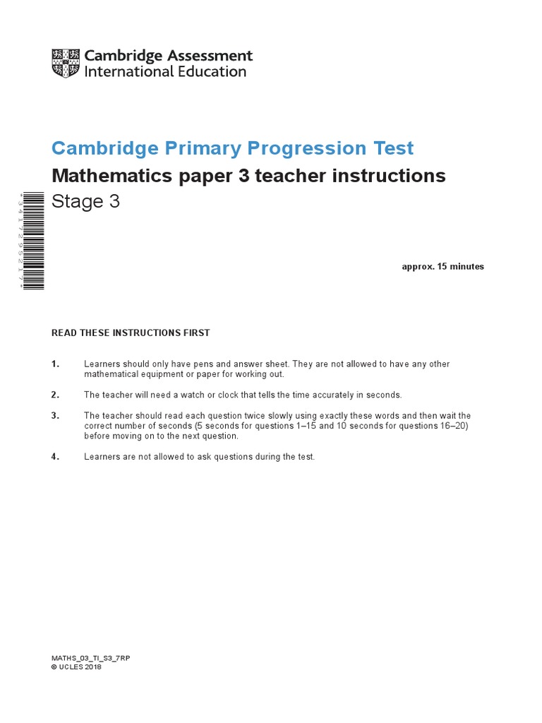 Stage 3 Maths Test Instructions | PDF | Question