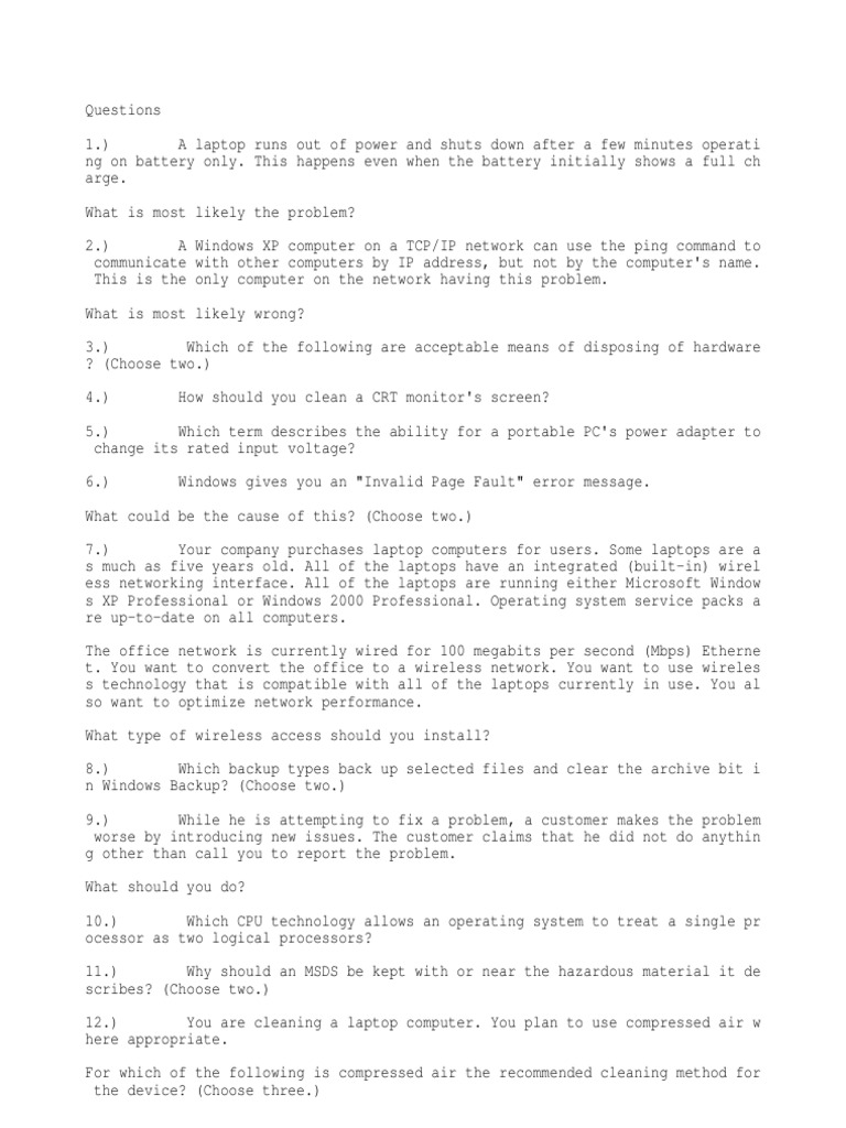 A+ Questions | PDF | Laptop | Microsoft Windows