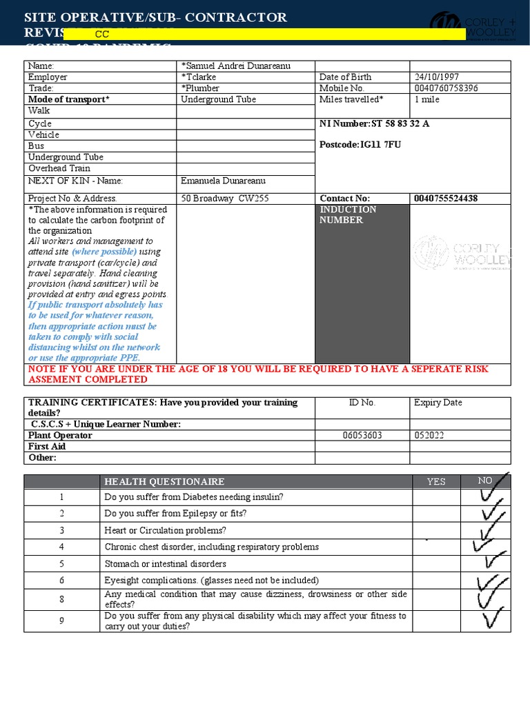 COVID-19 Site Induction for Workers | PDF | Hygiene | First Aid