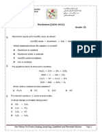 Worksheet (2020-2021) Subject: Chemistry Grade: Ix