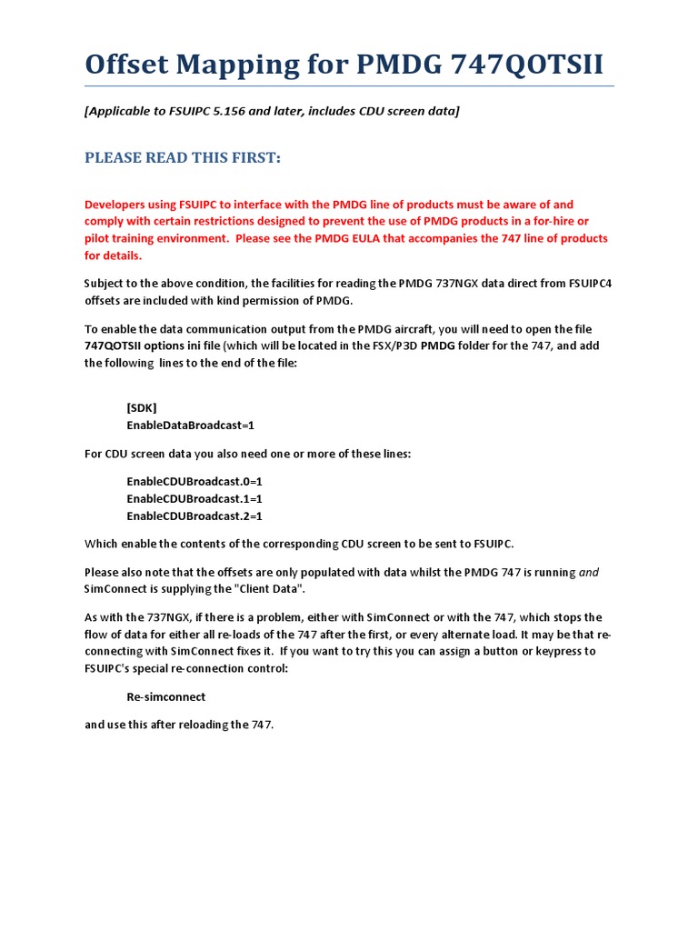 FSUIPC Offsets for PMDG 747QOTSII | PDF | Computer File | Software