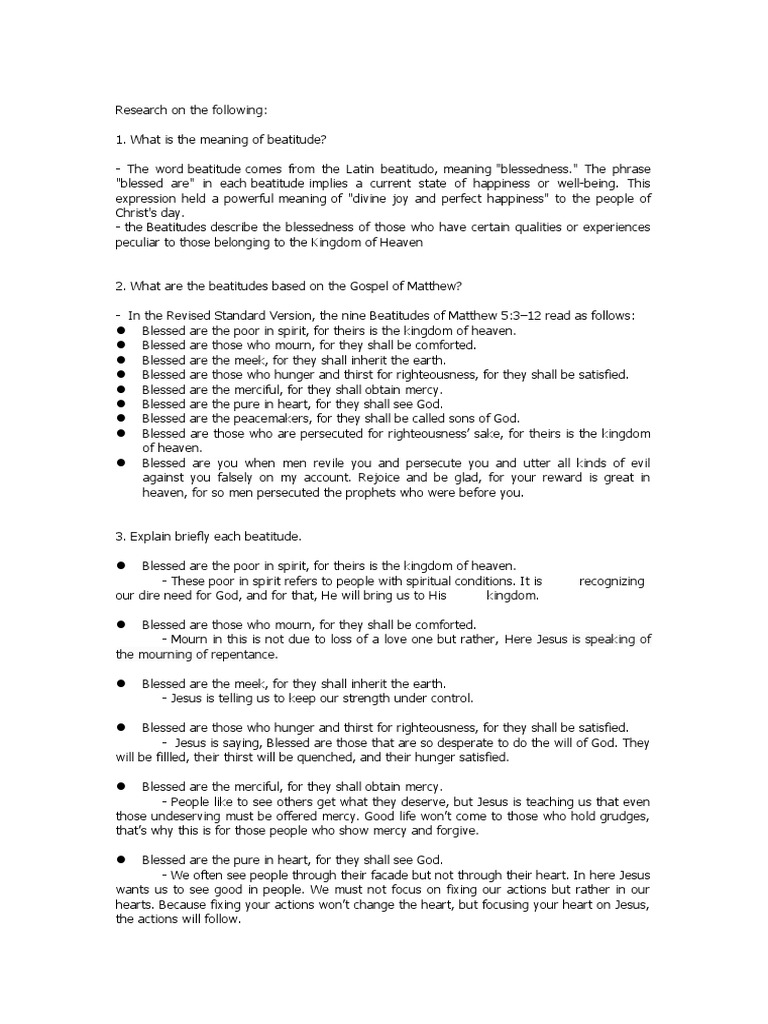 Here Jesus Is Speaking Of The Mourning Of Repentance Pdf Beatitudes