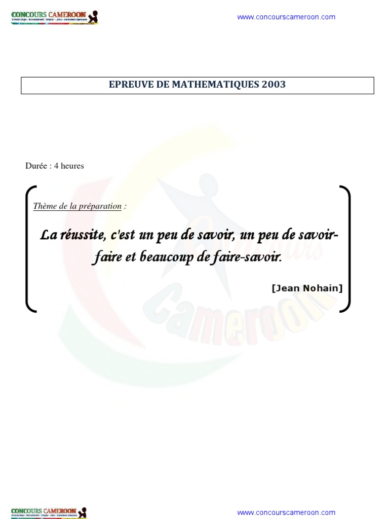 Épreuve de Mathématiques Bac 2003 | PDF | Fonction (Mathématiques ...