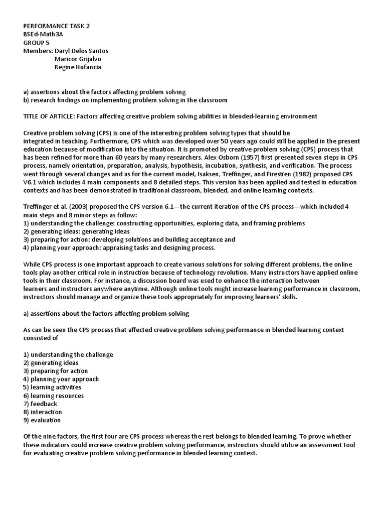 Factors Influencing Creative Problem Solving | PDF | Learning ...