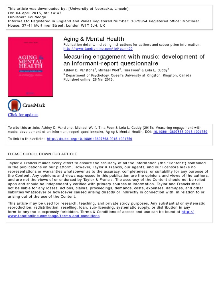 Vanstone, DKK (2015) - MUSEQ | PDF | Self Report Study | Psychological ...