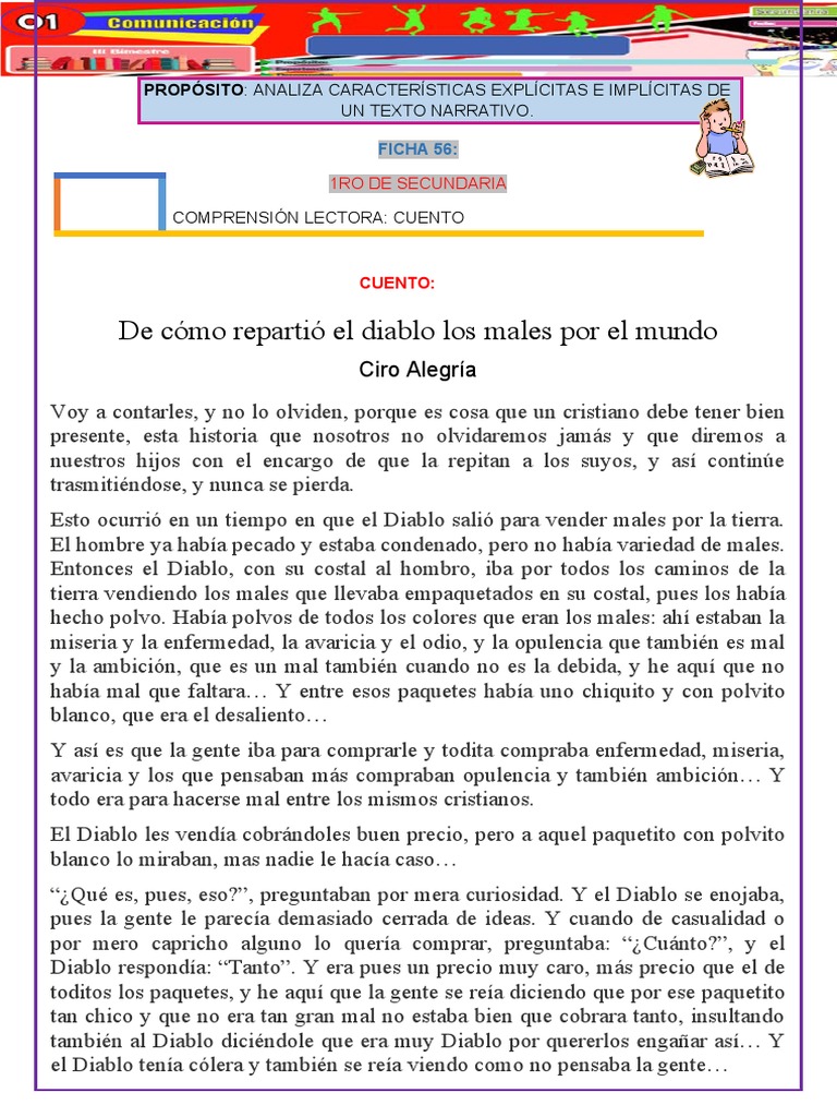 Ficha 56 Cuento De Cómo Repartió El Diablo Los Males Por El Mundo 1ro