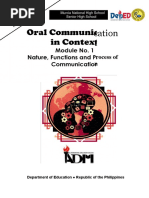 Oral Communi in Contex Cation T: Module No. 1 Nature, Functions and P Communicatio Rocess of N