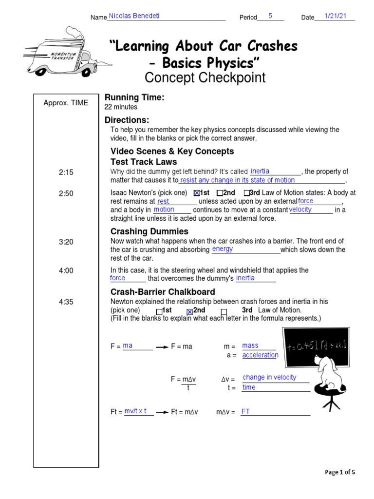 "Understanding Car CrashesIt's Basics Physics" Teacher's Guide For
