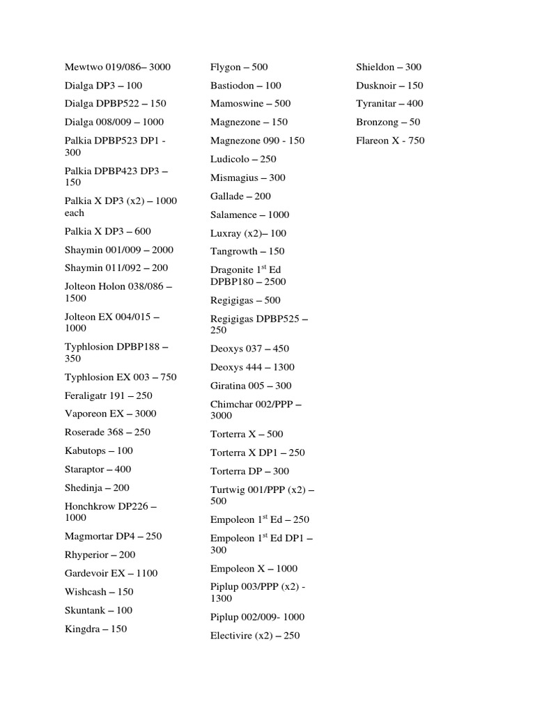 list of pokemon cards and their value The Unofficial Wizards the Coast Card Price Guide eBook : Apps, Steven: Books Top 30 Most Expensive Pokemon