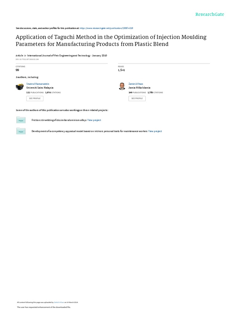 Optimize Injection Moulding with Taguchi Method | PDF | Signal To Noise ...