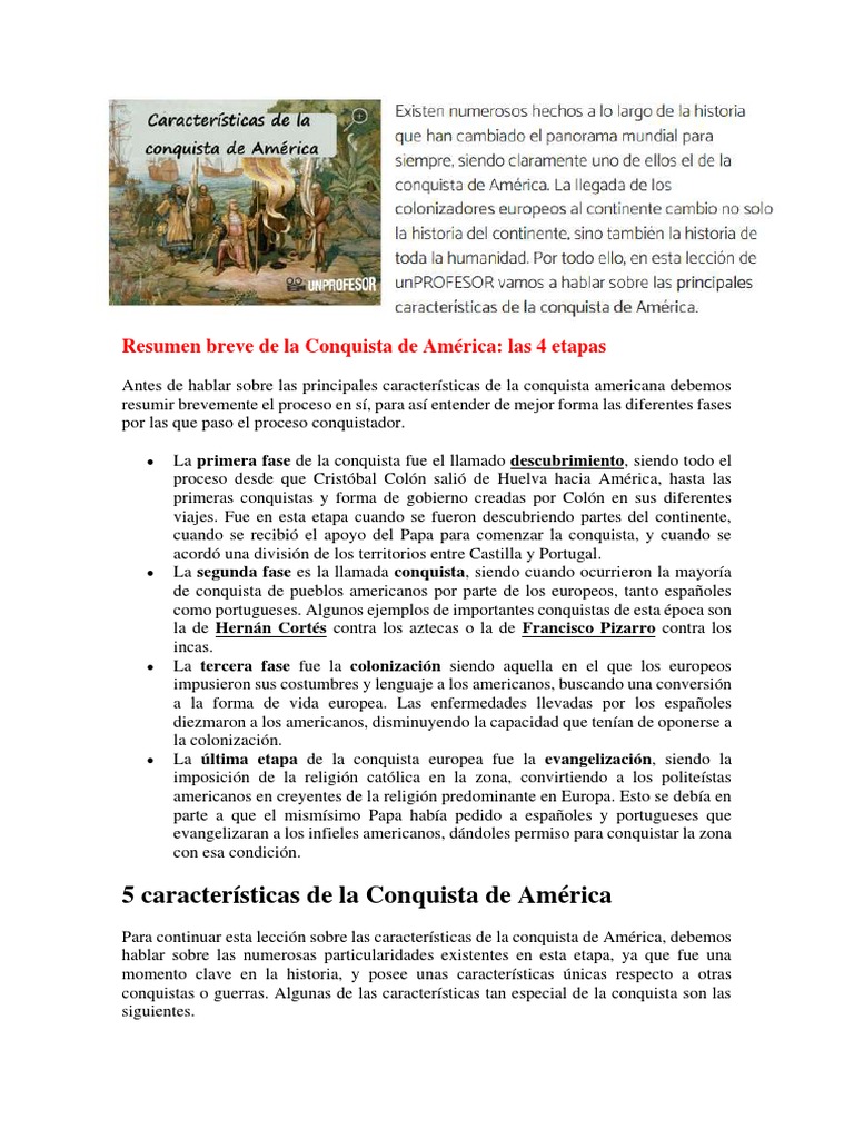 Etapas y características de la conquista | PDF | Colonización europea ...
