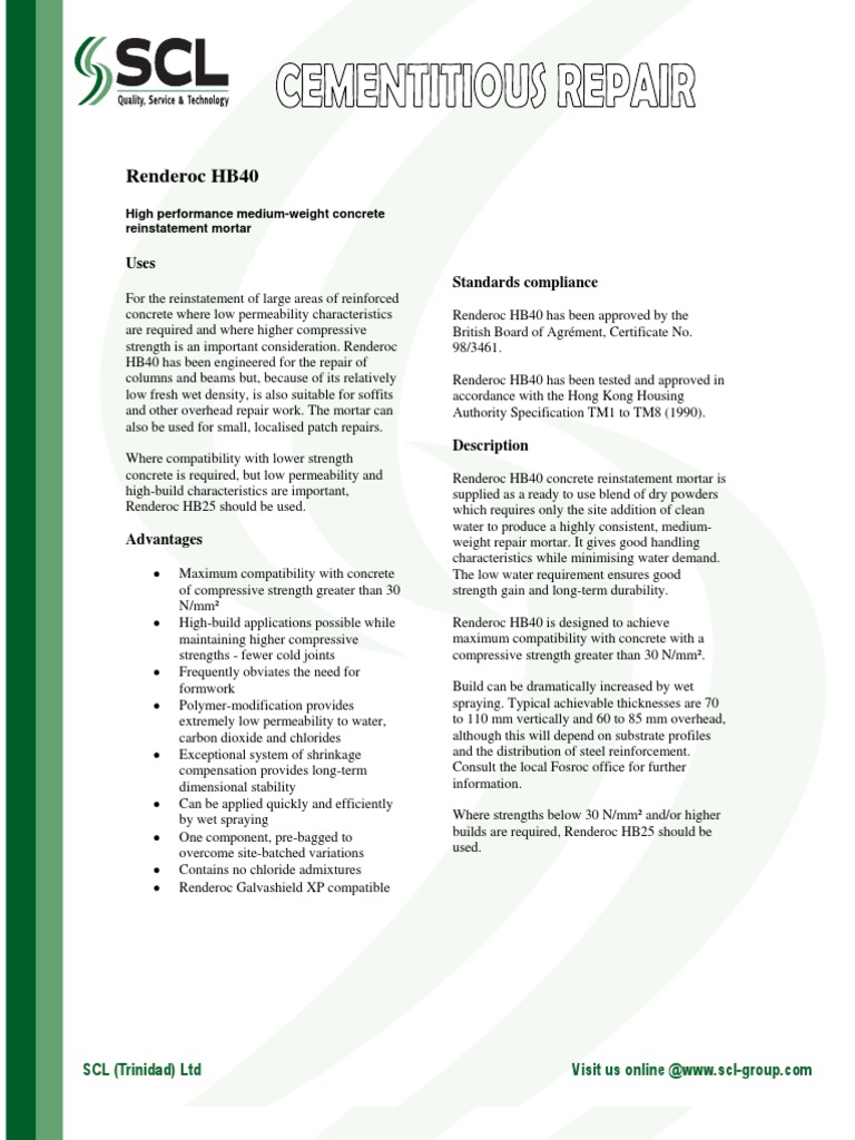 Renderoc Hb40 Data Sheet – FOSROC Renderoc HB40 – JZZW