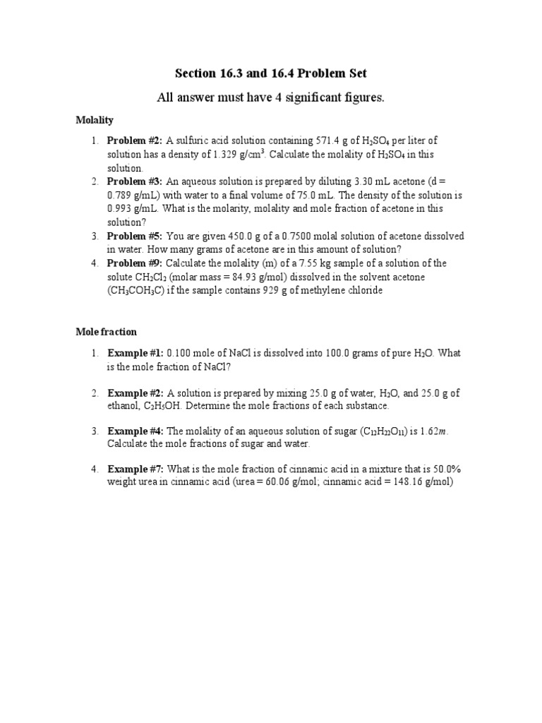 Molality and Mole Fraction Quiz | PDF