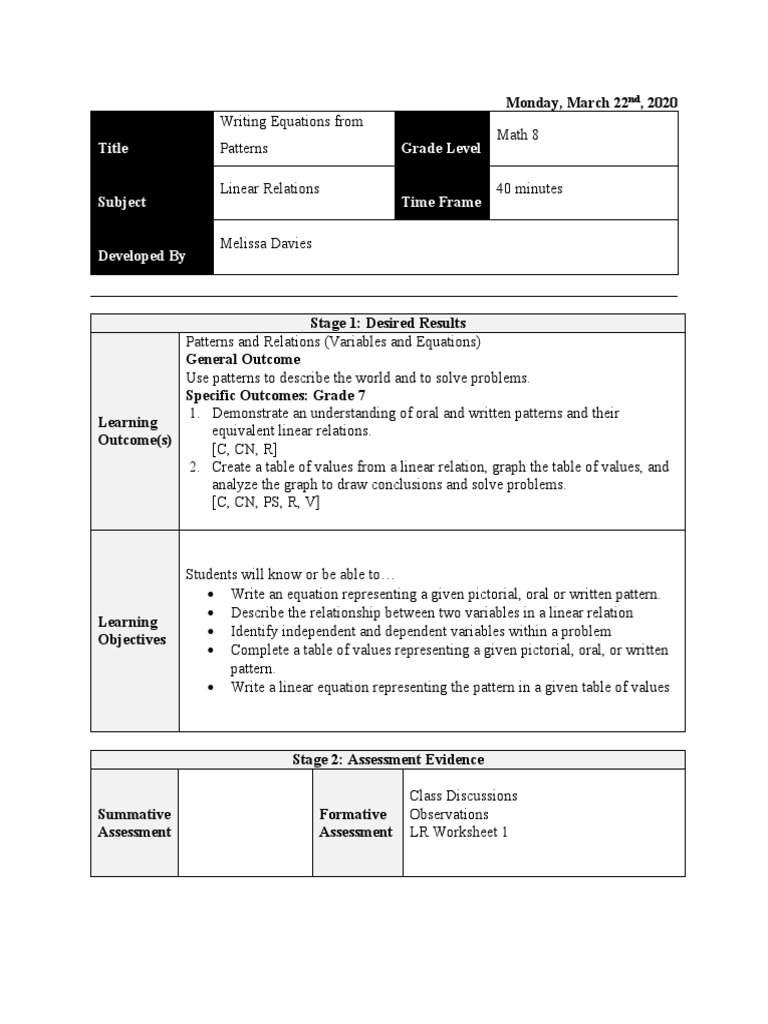 Writing Linear Equations from Patterns | PDF | Variable (Mathematics ...