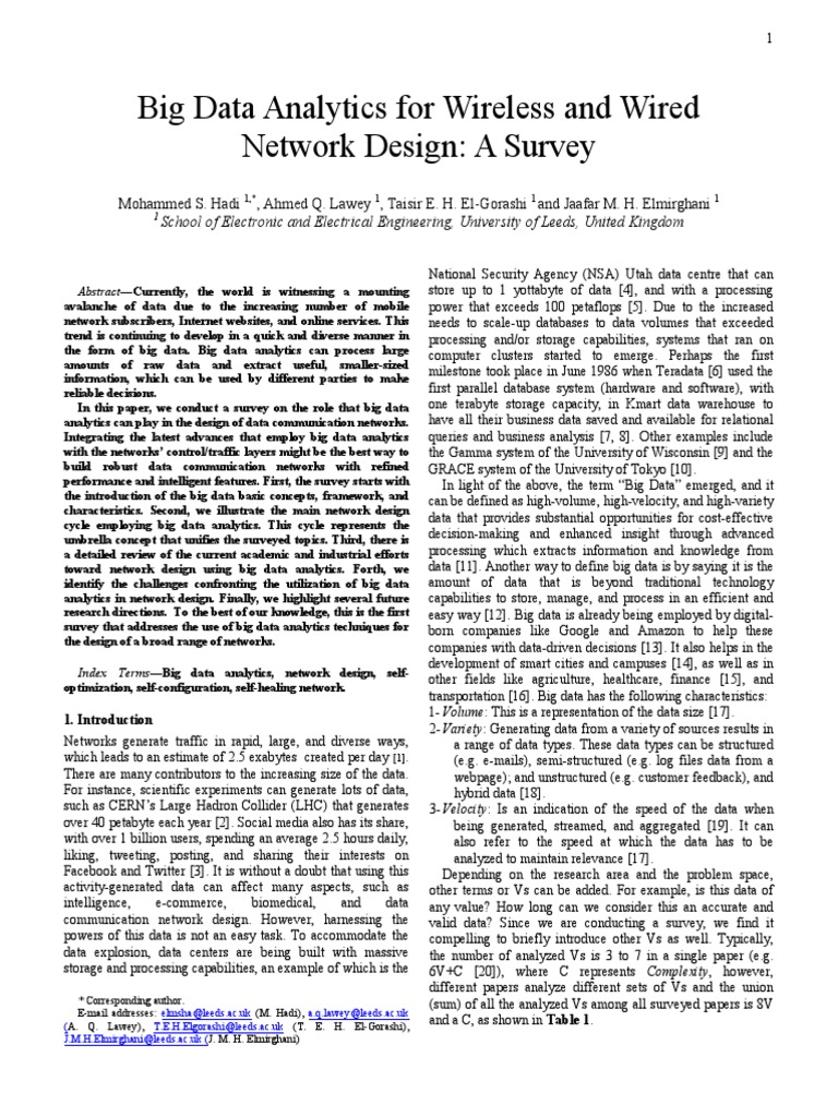 Big Data Analytics For Wireless and Wired Network Design: A Survey ...