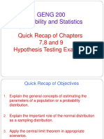 Review Activities-Recap of Chapters 7-8-9 and Hypothesis Testing-Examples