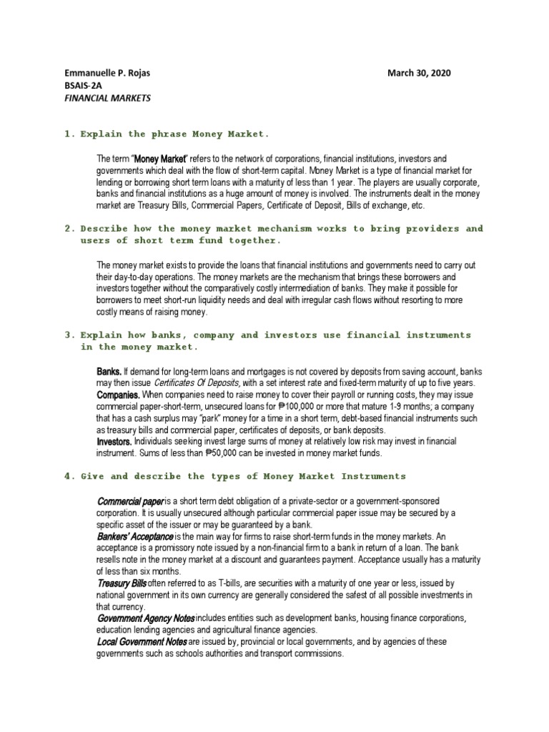 Money and Capital Markets Explained | PDF | Bonds (Finance) | Money Market