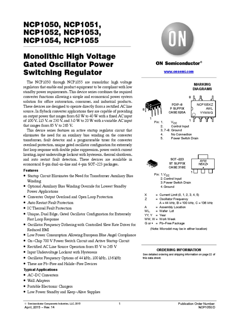 NCP1050, NCP1051, NCP1052, NCP1053, NCP1054, NCP1055 Monolithic High ...