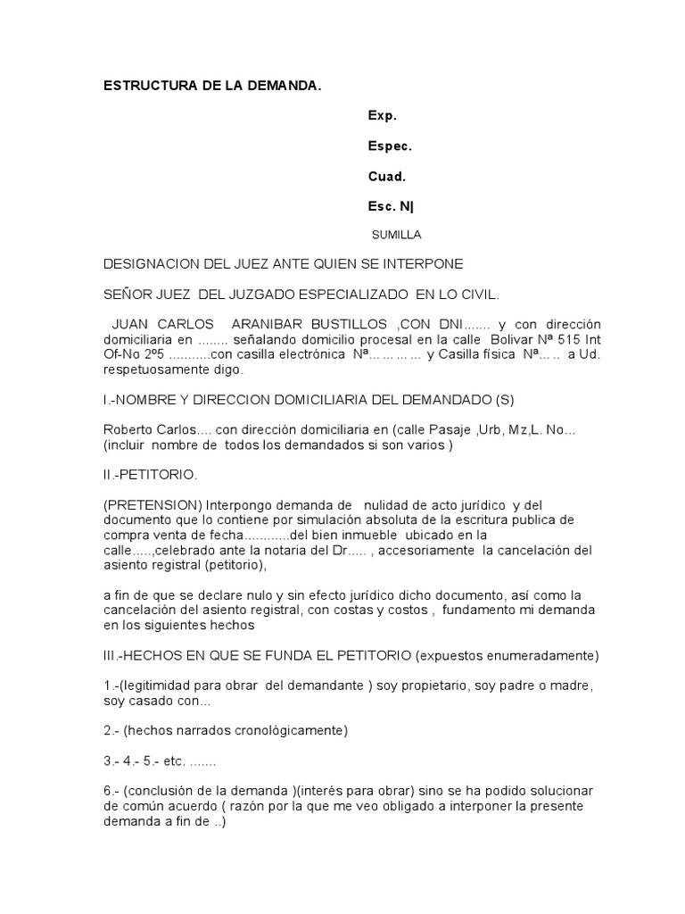 Estructura de Demanda Civil Enumerada | PDF | Derecho Civil (Common Law ...