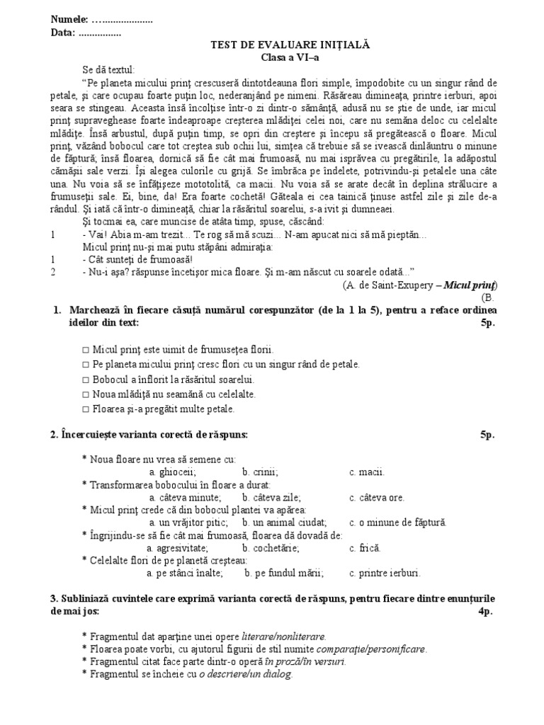 1 Test Initial Clasa A Via | PDF