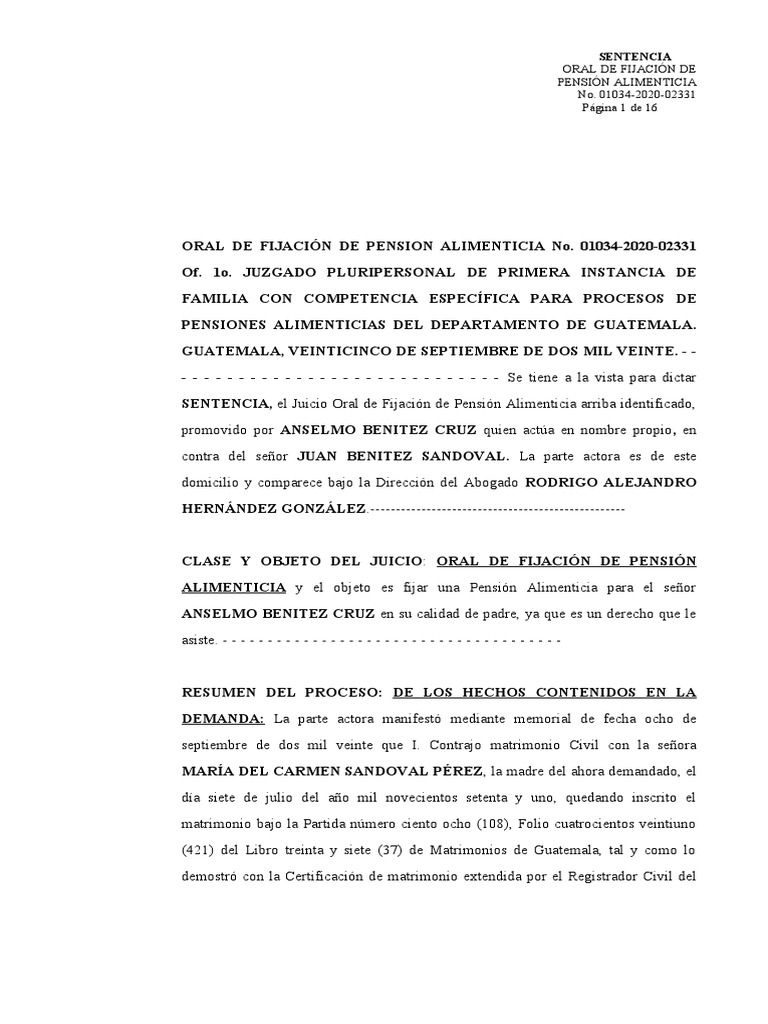Sentencia Oral de Alimentos | PDF | Pensión alimenticia | Sentencia (ley)