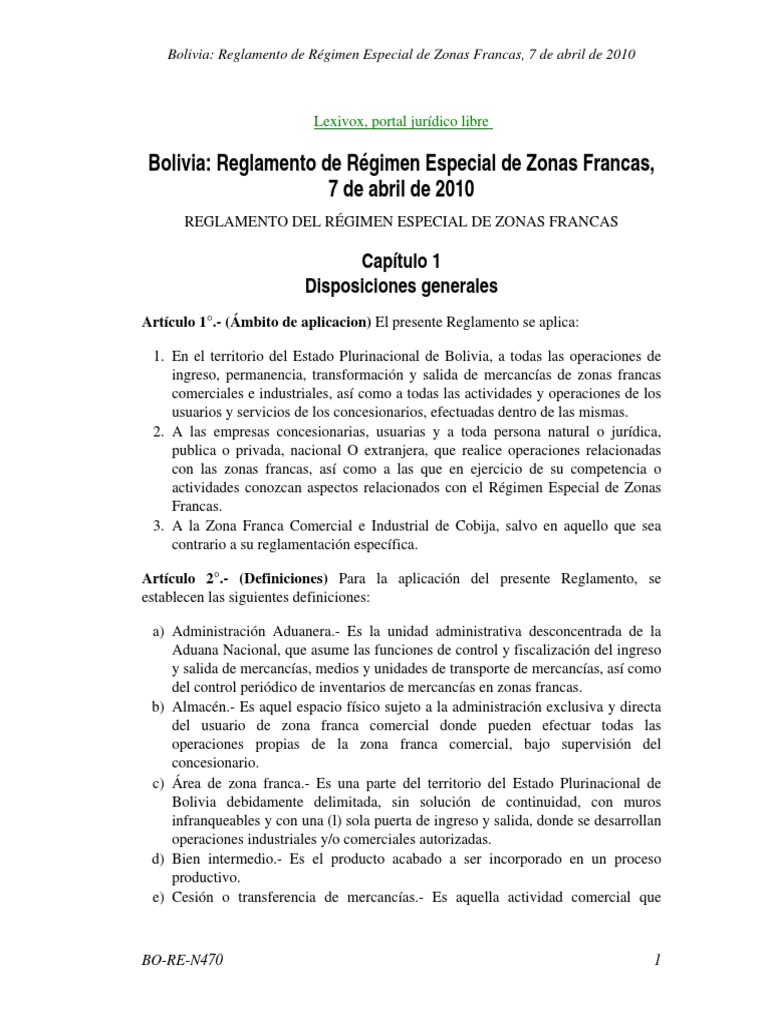 Reglamento de Zonas Francas en Bolivia | PDF | aduana | Regulación
