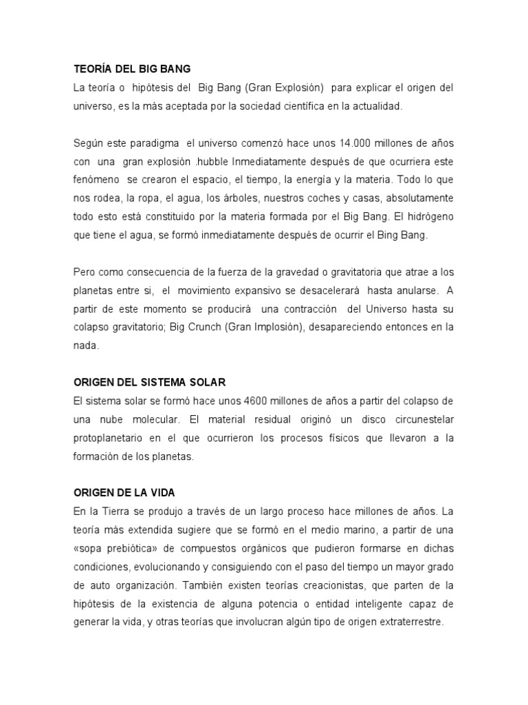 Teoría del Big Bang y origen de la vida | PDF | Big Bang | Universo