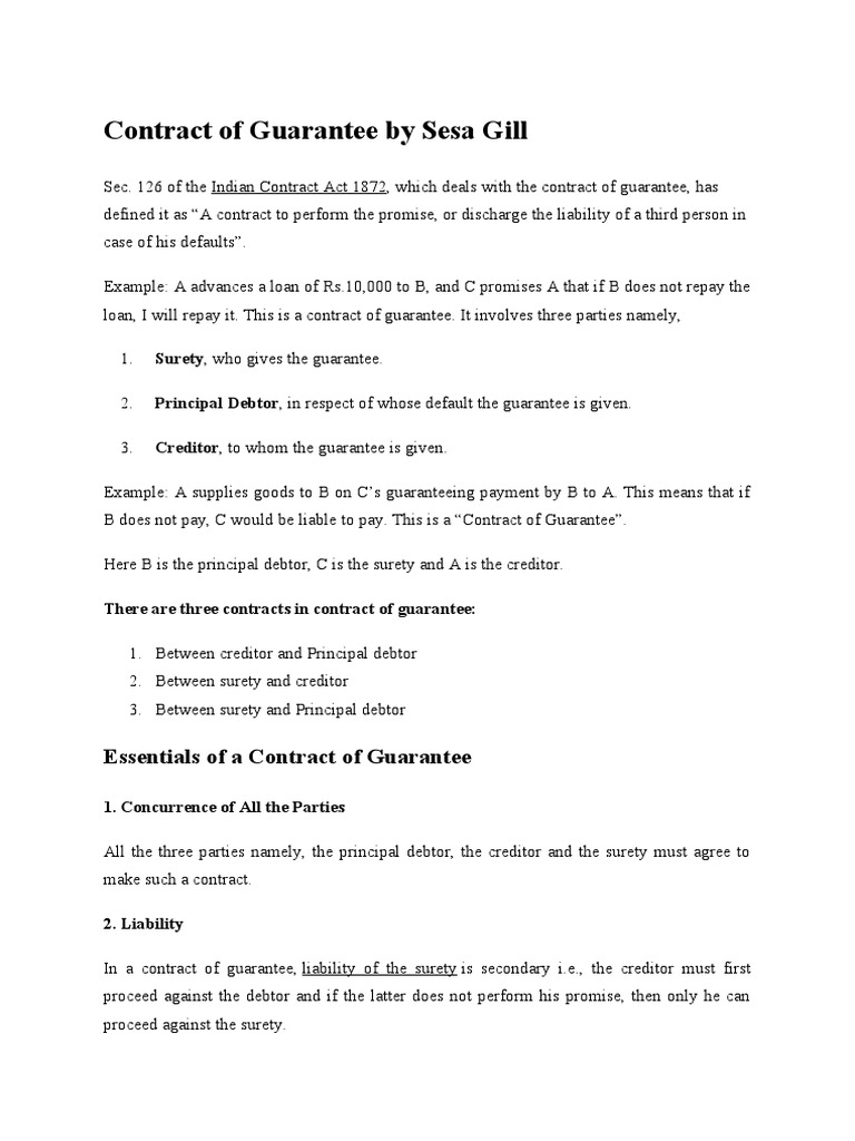 Contract of Guarantee PDF Guarantee Law And Economics