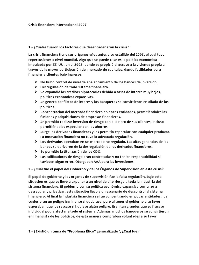Analisis de La Crisis Financiera 2007 | PDF | Crisis financiera de 2007 ...