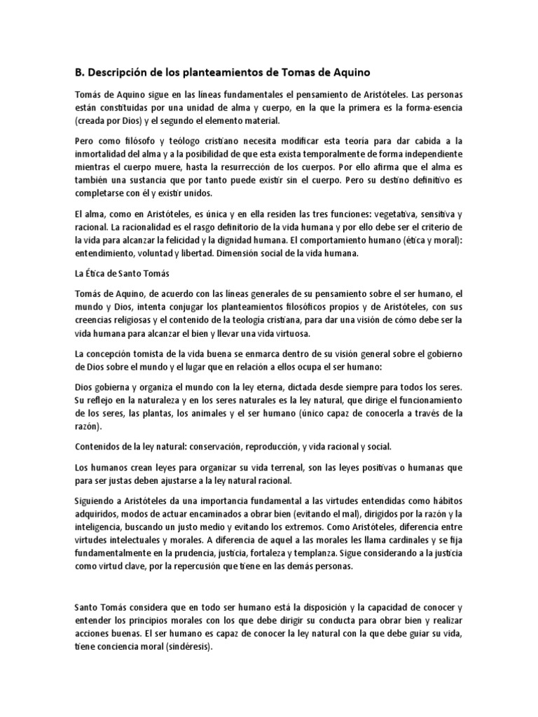 B. Descripción de Los Planteamientos de Tomas de Aquino PDF Tomás de Aquino Conocimiento