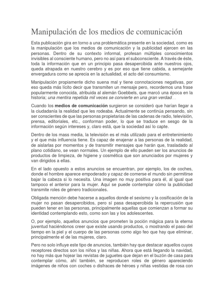 Manipulación en los medios de comunicación | PDF | Medios de ...