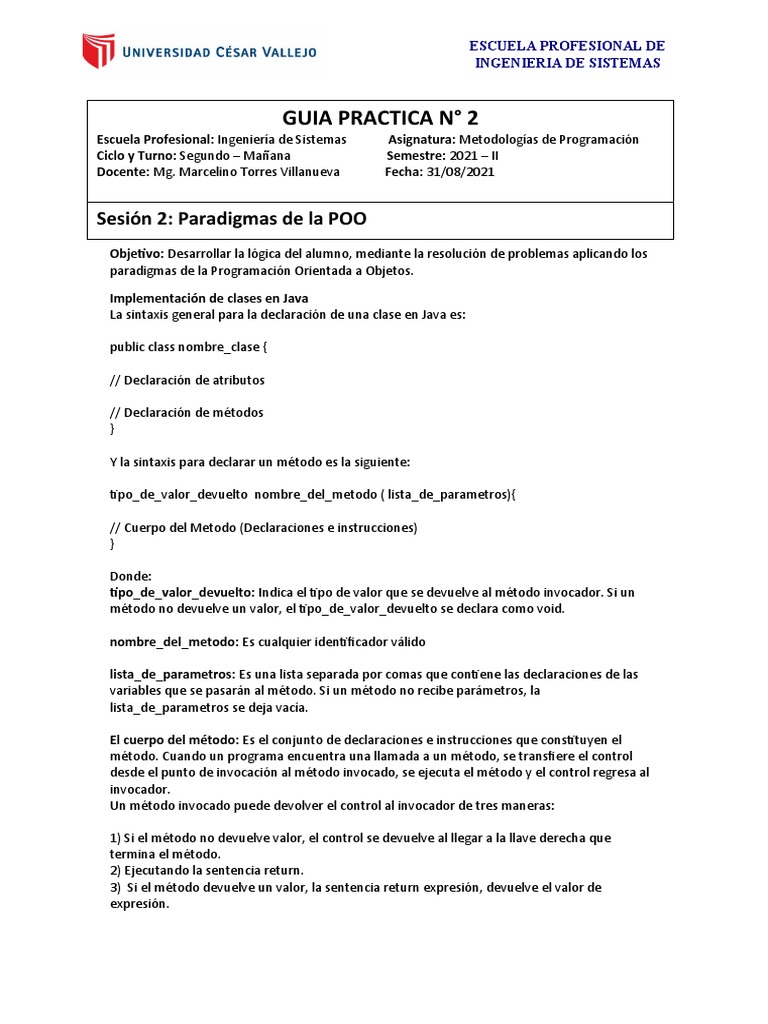 Clases y Métodos en Java: POO Básica | PDF | Java (lenguaje de ...