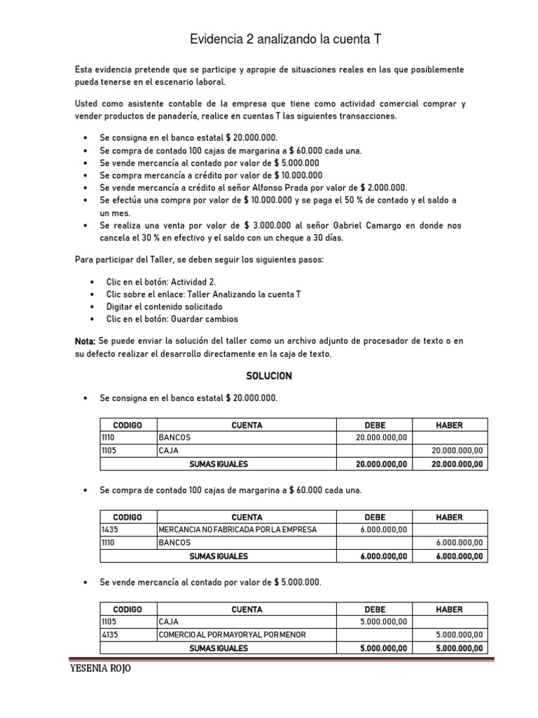 Taller de Cuentas T en Contabilidad | PDF | Comercio | Economias