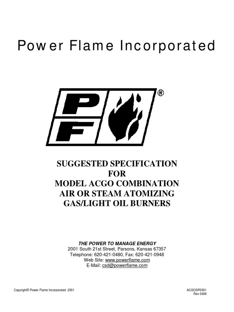 Power Flame Incorporated Suggested Specification FOR Model Acgo