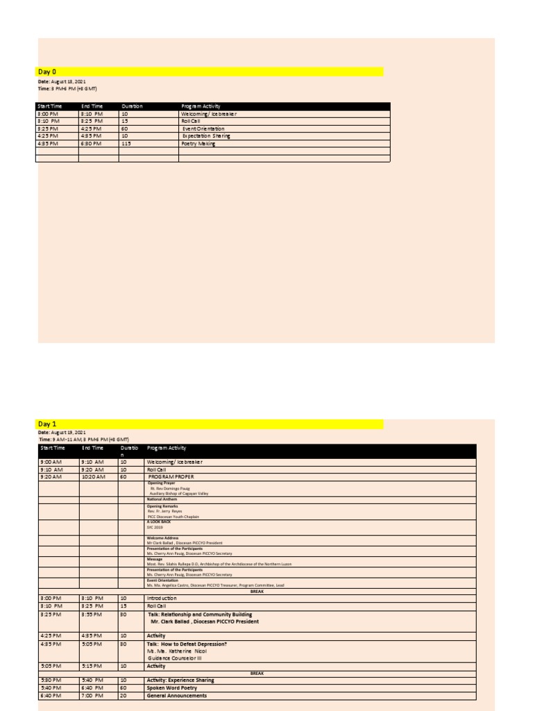 Start Time End Time Duration Program Activity PDF Christian
