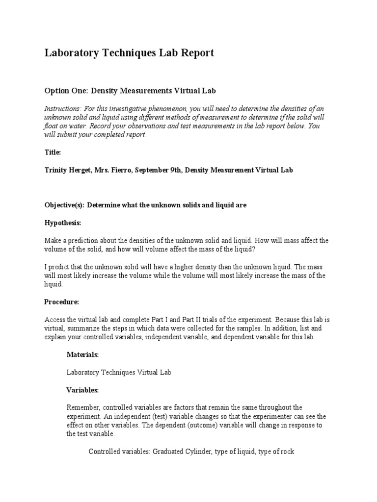 Document 1 Laboratory Report – Example Of A Lab Report – LYZKY