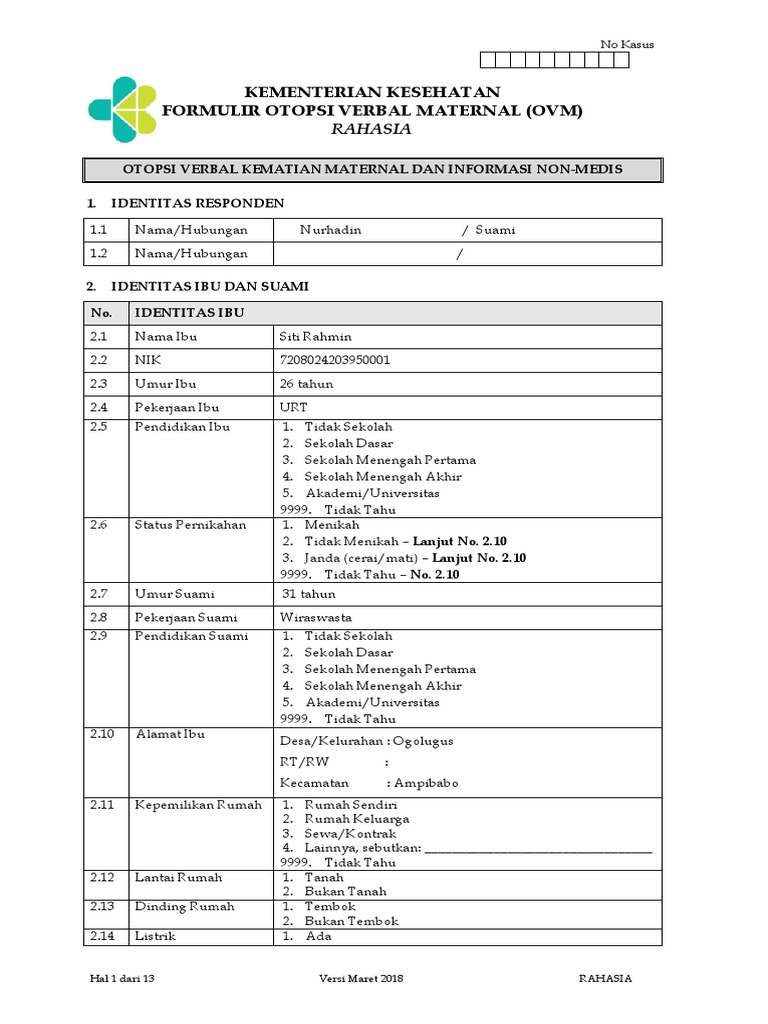 Formulir Otopi Verbal Kematian Maternal | PDF