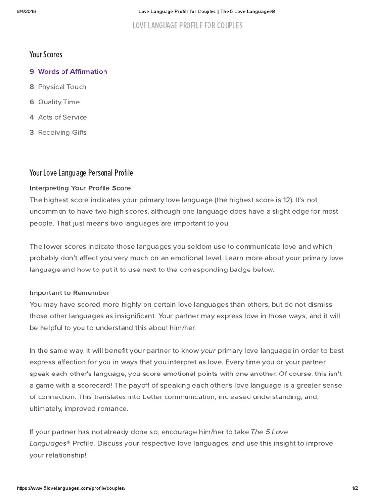 Love Language Profile For Couples - The 5 Love Languages | PDF | Love ...