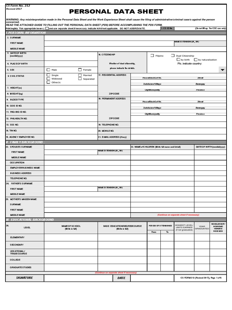 Editable PDS Form 2017 Download | PDF | Crimes | Crime & Violence