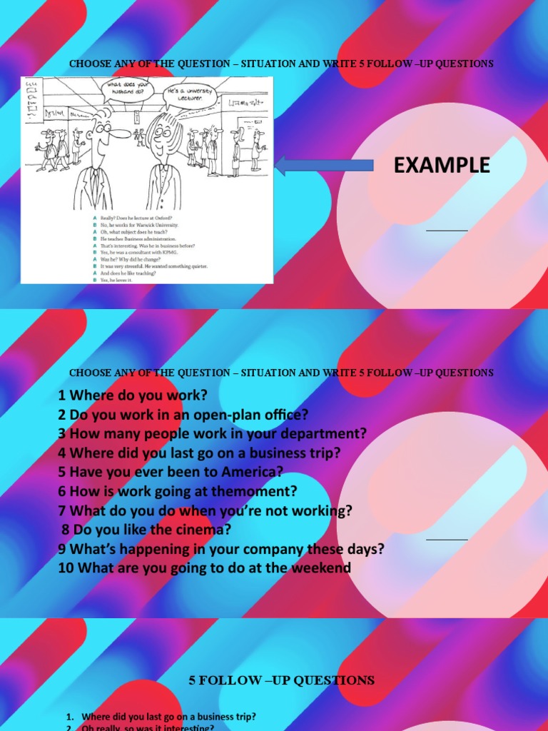 Example Choose Any of The Question Situation and Write 5 Follow Up Questions PDF