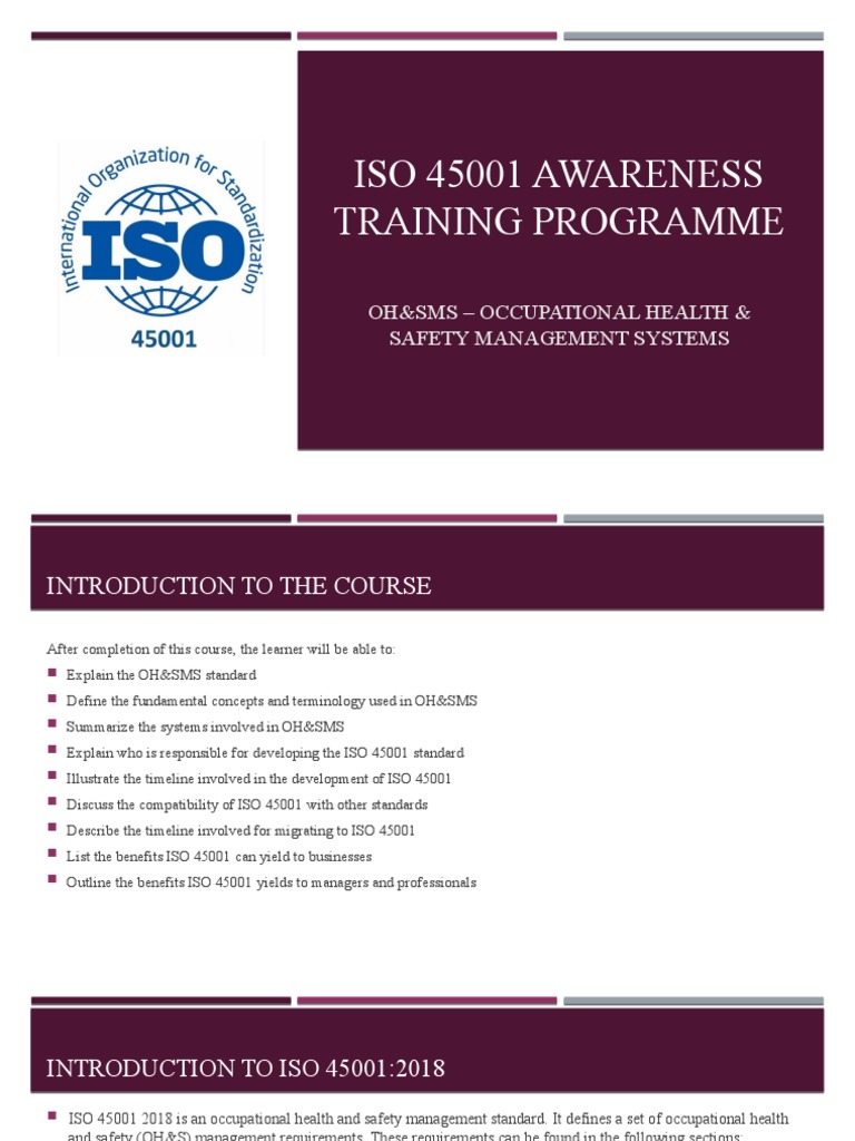 ISO 45001 Awareness Training Programme PDF Occupational Safety And 