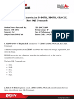 Experiment Title-1: Introduction To DBMS, RDBMS, ORACLE, Basic SQL Commands