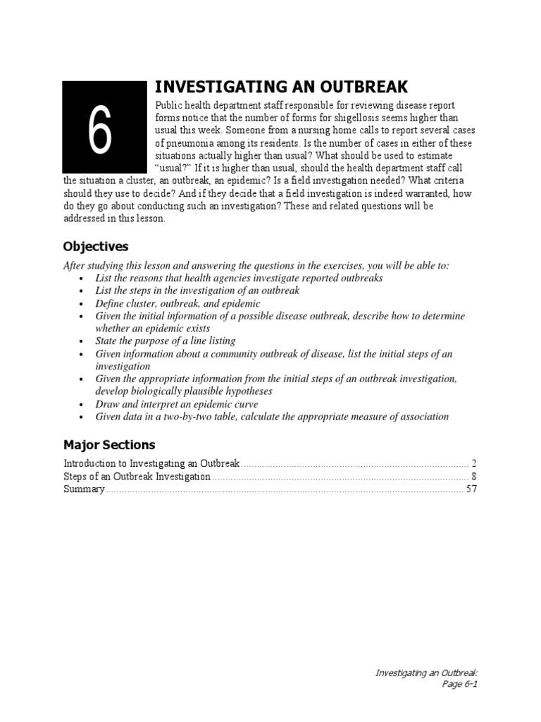 Outbreak Investigation Guide | PDF | Epidemiology | Infection