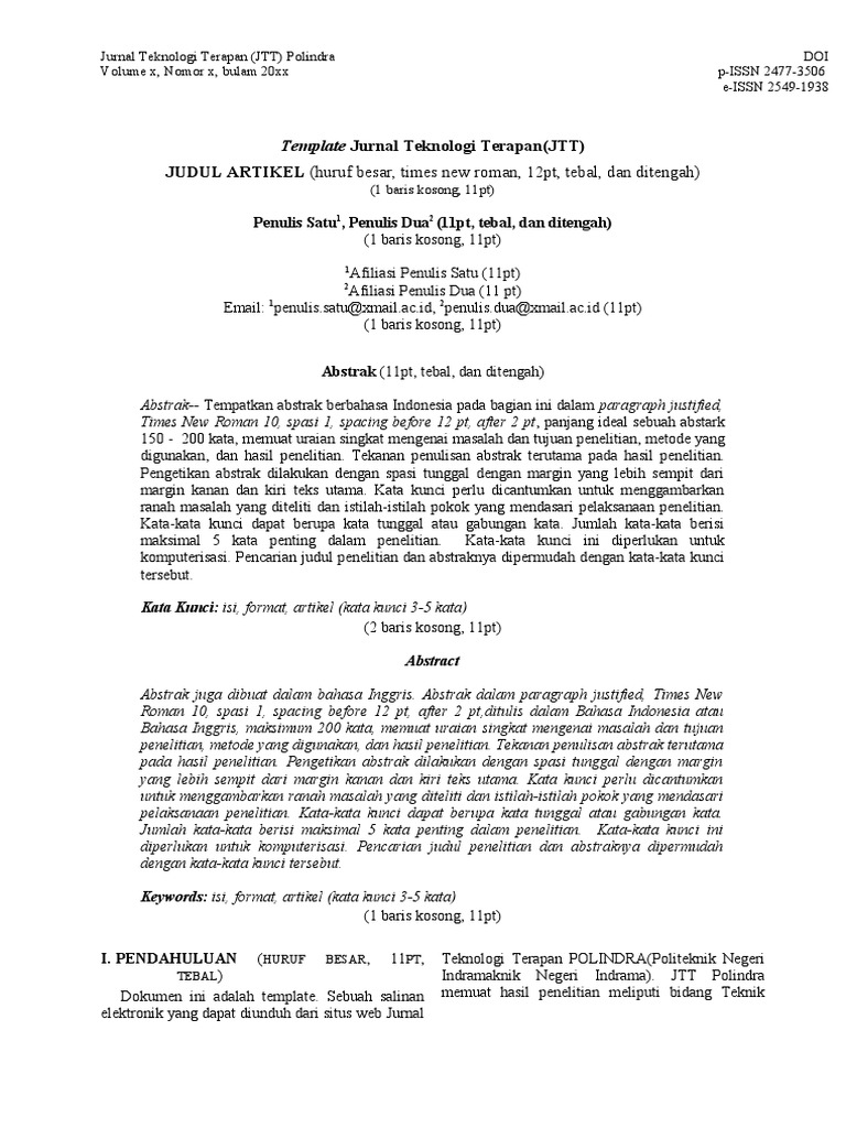 Template Jurnal Teknologi Terapan | PDF