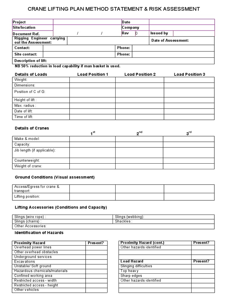 Crane Lifting Plan & Risk Assessment | PDF | Crane (Machine) | Safety