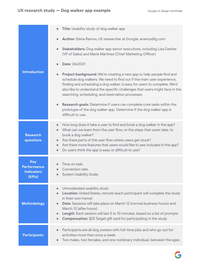 UX Research Study Dog Walker App Example | PDF | Usability ...