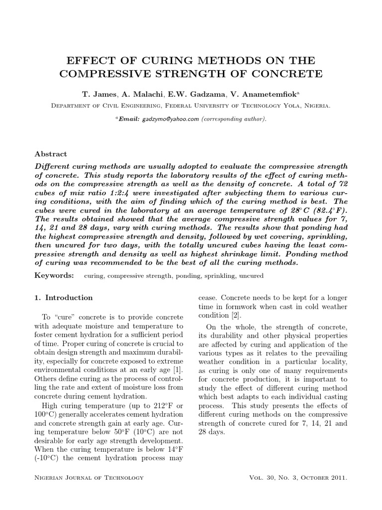 Effect of Curing Methods On The Compressive Strength of Concrete | PDF ...
