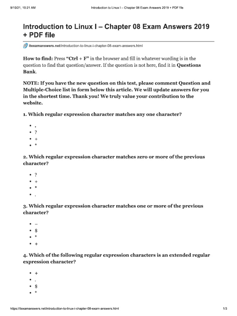 Introduction To Linux I - Chapter 08 Exam Answers 2019 | PDF
