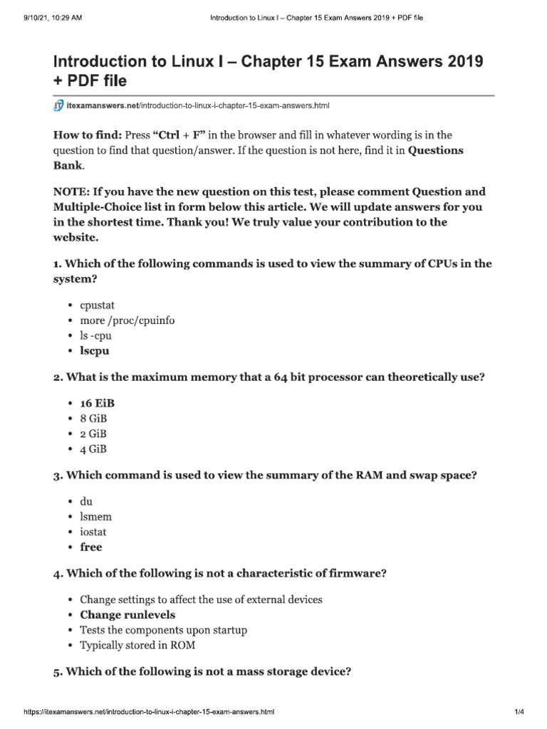Introduction To Linux I - Chapter 15 Exam Answers 2019 | PDF